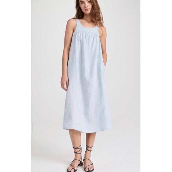JAMES PERSE GATHERED LINEN DRESS SIZE 4(XL) MINIMALIST COTTAGECORE LAGENLOOK - Picture 1 of 6